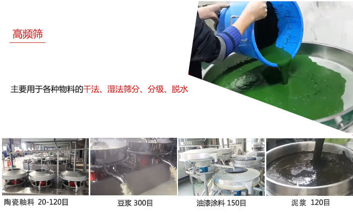 用于各種物料的干法，濕法，分級，脫水等功能