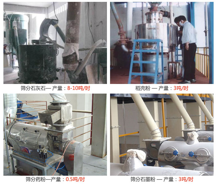 氣旋篩分機(jī)篩分石灰石，藥粉，石墨粉，稻殼粉等案例現(xiàn)場(chǎng)