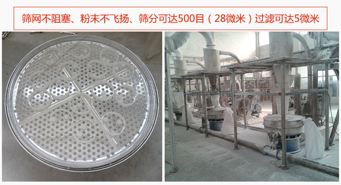冶金粉末振動(dòng)篩篩網(wǎng)不阻塞、粉末不飛揚(yáng)、篩分可達(dá)500目（28微米）過濾可達(dá)5微米。