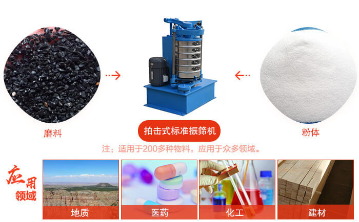 拍擊篩適用于多種物料顆粒狀，粉狀，不規(guī)則物料的篩分。